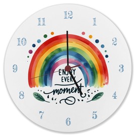 speecheese Rainbow Wall Clock with Saying Enjoy Every Moment Motivation Pure Rainbow Colours Colourful in Red, Orange, Yellow and Green for Colourful Joy in Everyday Life