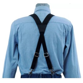 noslipsuspenders.com Heavy Duty Black Nylon X-Back Suspenders Scissor Trigger Snaps USA MADE