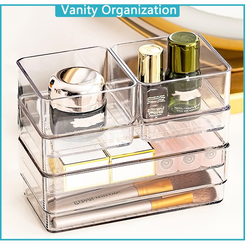 7 PCS Stackable Clear Drawer Organizer, Vanity Drawer Organizer Trays,