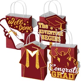 Gersoniel 12 Pcs 2025 Graduation Gift Bags 8.3 x 5.9 x 3 Inch Congrats Grad Party Favor Bags with Handles for College Graduation Theme Party Supplies Decoration(Red)