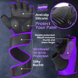 Fitness gloves, training gloves, weightlifting gloves for bodybuilding cross-fit, men and women, purple, l