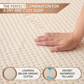 Luxury Waterproof Organic Mattress Protector King - Organic Cotton Breathable Mattress Pad Cover - New 380 GSM Comfort - Deep Pocket - Jersey Cotton Skirt - Fitted Comfort