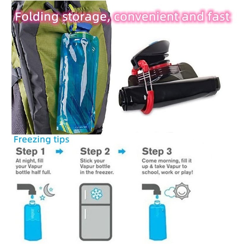 Foldable Water Bottle With Carabiner - 2Pcs Flexible Drinking Water