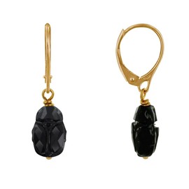 LES POULETTES BIJOUX - Gold Plated Sleeper Earrings Black Crystal Beetle, Crystal, Crystal