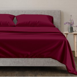 Mayfair Linen 100% Egyptian Cotton Sheets California King Size Bed Set - 4 PC 600 Thread Count Cal King Sheets Set Cotton (Burgundy), Soft, Cooling, 16" Deep Pocket Sateen Weave Luxury Hotel Bedsheet