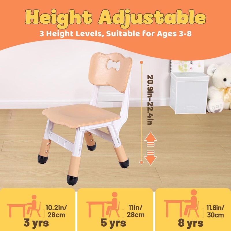 FUNLIO Adjustable Kids Chair (2pcs), 3 Level Height Adjustable Toddler
