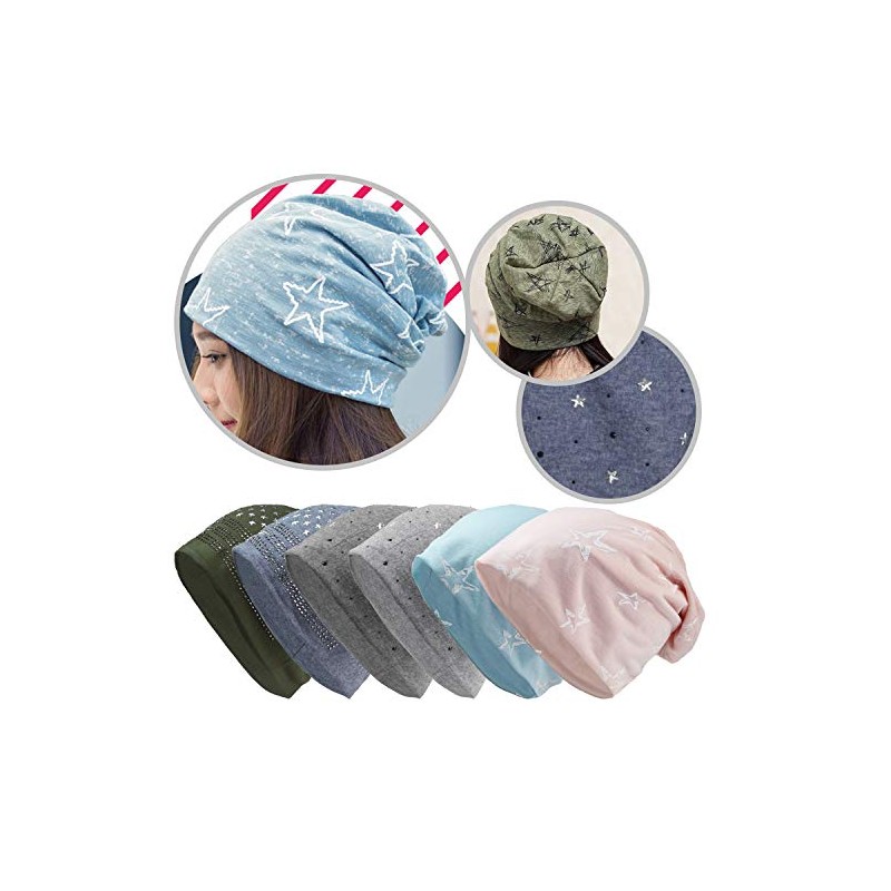 Glamexx24 Women's Long Beanie Hat Star Pattern Lightweight Jersey Hat