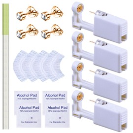 20 Pcs Ear Piercing Kit, Disposable Ear Piercing Gun Kit with 4 Pcs Self Piercing Gun, 4 Pcs Earrings Stud & Cleaning Tools(231 Golden White Zircon 4mm)