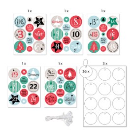 AVERY Zweckform Set of Advent Calendar Number Pendants (36 Round Pendants Diameter 60 mm, with Number Stickers 1-24 and Decorative Stickers for DIY Calendars for Christmas, Numbers for Bags) Item