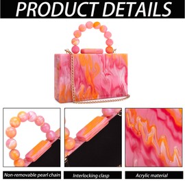 Acrylic Clutch Purses Small Orange Red Evening Bag Marbling Handbags for Women With Pearl Chain Formal Wedding Prom Party Cross Body Bag