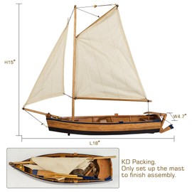SAILINGSTORY Wooden Fishing Boat Model Rowboat Sailboat Model Nautical Beach Decor 18"
