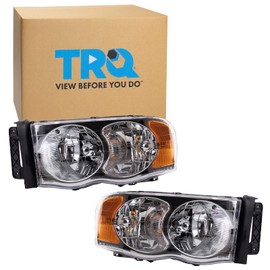 TRQ Headlight Assembly Set Headlights Driver & Passenger Side Halogen Compatible with 2002-2005 Dodge Ram 1500 Ram 2500 Ram 3500 CH2502135 CH2503135