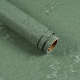 VaryStyle 15.7"x118" Vintage Green Wallpaper Silk Embossed Textured Peel and Stick Wallpaper Green Contact Paper for Walls Cabinets Self Adhesive Removable Stick on Wall Paper for Bathroom Bedroom