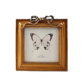 SIKOO Vintage Picture Frames Small Antique Bow 4X4 Picture Frame Square Antique Wall Decor Gallery Tabletop and Wall Mount Bronze Gold