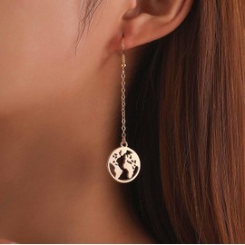 Inilbran Boho Map Dangle Earrings Vintage Globe Circle Hook Earrings Gold World Map Earrings Geometric Round Coin Earrings Jewellery for Women and Girls, Zinc