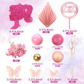 Decoración para tartas de niña con bolas de mariposa rosa y dorado, decoración para tartas de boda, baby shower, aniversario, niña, suministros para fiestas temáticas de cumpleaños (estilo 1)