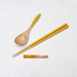 Ishida 60204-4 Colorful Cutlery Set, Yellow Chopsticks, Spoon, Chopsticks Rest