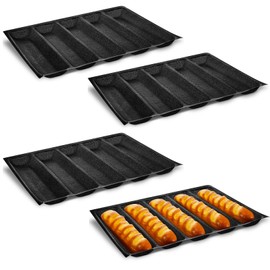 Maxcheck 4 Pcs Silicone Perforated Baking Forms Sandwich Mold French Baguette Bread Pan Mat 5 Loaf Non Stick Baking Liners for Home Kitchen