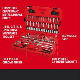 CRAFTSMAN Mechanics Tool Set, 1/4, 1/2 and 3/8 Inch Drive, 135 Piece (CMMT12124)