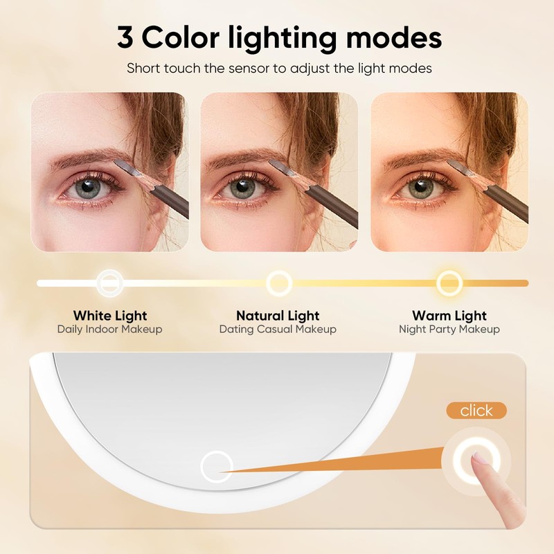 HuuppHip 30x Magnifying Mirrors with Light, Large 15 cm, 3