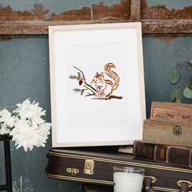 MAYJOYDIY Reusable Forest Animal Squirrel Maple Leaf Stencil 11.7x8.3 Inch | Autumn Leaf Stencils for Fall Painting, Thanksgiving DIY Crafts on Wood, Fabric, Wall, Window Decor