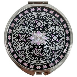 Nacreh Portable Makeup Compact Double Magnifying Mirror Cosmestic Foldable Pocket Style Unique Mother of Pearl Design (Ivy)