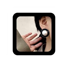 IRCOMULTI Vintage Pearl Black Enamel Earrings Large Round Pearl Stud Earrings Pearls Statement Earring Exaggerated Button Earring Jewelry for Women