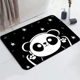 YISUMEI Black Cute Panda Bathroom Mat, Non-Slip Super Absorption Bath Carpet with Rubber Backing, Fit Under Bathroom Doormat Floor Rugs for Shower Buthtub Sink, 16"x24"