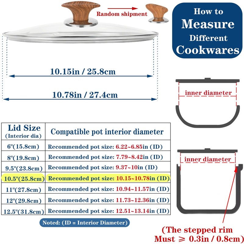 10 Inch Pan Lid, Tempered Replacement Pan Cover, 6,8,9.5,10.5,11,12,12.5 Inch