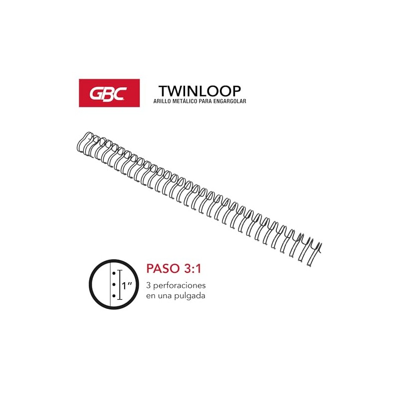 GBC Arillo Metálico Twin Loop 3:1-9/16" para Engargolar, Color Negro,