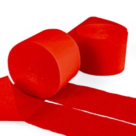 Crepe Paper Streamers Decors for Birthday Wedding Festival Ornament Graduation Colorful Candyland Party Backdrop, Rainbow DIY Supplies, Art Crafts （2 Pack Red)
