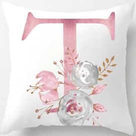 Tillskuch Pink Cushion Covers Cute Alphabet Decorative Throw Pillow Cover Square Letter Pillow Protectors for Sofa Couch Bedroom Chair Home Decor 45cm x 45cm(T)