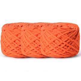 3 Pack Fluffy Chenille Chunky Yarn for Crocheting 100g(65.6yd) - Baby Yarn for Crocheting Soft - Velvet Yarn for Crochet Blanket - Amigurumi Crochet Yarn (Orange)