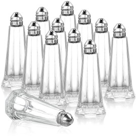 Yopay 12 Pieces Salt and Pepper Shaker Set, 1 oz Tower Glass Body Mini Restaurant Shakers with Stainless Steel Lids, Clear Curved Design