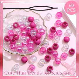 NAISKA 60Pcs Rose Red Hair Beads for Girls Acrylic Beaded Hair Clips Colorful Beads for Hair Clear Cute Beads for Braids Small Pony Loc Beads Toddler Dreadlock Beads Braid Clips Accessories