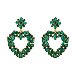 EVER FAITH Crystal Heart Earrings for Women, Marquise Teardrop Rhinestone Gala Fashion Heart Drop Stud Earrings for Party Wedding Black Gold Tone, Crystal