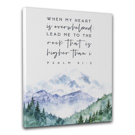 Christian Canvas Wall Art - Psalm 61:2 Framed Print, Inspirational Bible Verse Mountain Decor, Faith-Based Home & Office Artwork, 12x16 Inch