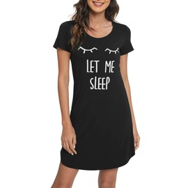 WiWi Bamboo Viscose Nightgowns for Women Short Sleeve Sleep Shirts Cute Print Sleepwear Dress Summer Nightshirt S-XXL, Black Eye, X-Large