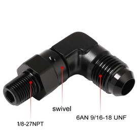 Podavelle 6AN Male Flare to 1/8 NPT Pipe Swivel 90 Degree Fitting Adapter Connector Aluminum Black