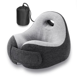 Memory Foam Travel Pillow with Headrest, Adjustable Soft Neck Pillow for Airplane, Car, Long Flight Sleeping with Carry Bag, Support for Head, Chin, Shoulder, Machine Washable Cover (Grey)