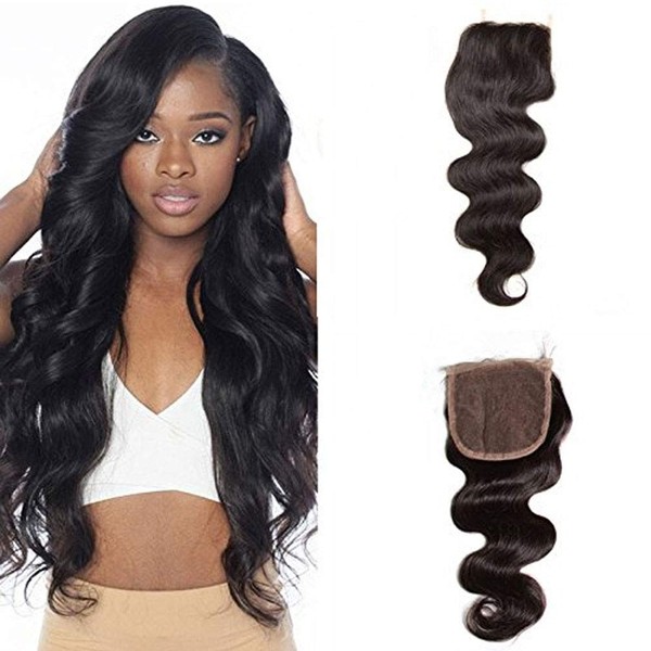 Body Wave Hair Closure,Aosome 4x4 Brazilian Human Hairpiece Body Wave Lace Closure,Natural Black,10INCH