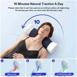 Ruizman Neck Roll Pillow - Cooling Cover Round Neck Pillow for Sleeping - Memory Foam Cervical Support Pillow - Ergonomic Cylinder Pillows for Neck, Leg, Back, Yoga, Relaxing (Blue White)