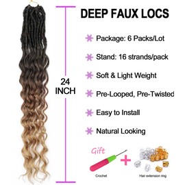 FANWYFYU 6 Packs Faux Locs Hair with Curly Ends 24 Inch Soft Pre-Sided Goddess