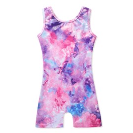XiaoMoSha Gymnastics Leotards for Girls Gradient Color Sparkle Dance Leotard Sleeveless Leotards for Girls Athletic Ballet Dancewear(Butterfly Purple，5-6 Years)