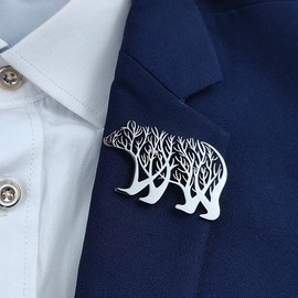 Fashion Trendy Life Tree Animal Bear Brooch Leopard Stainless Steel Brooches for Women Pins Jewelry Accessories Gifts - Metal color: black