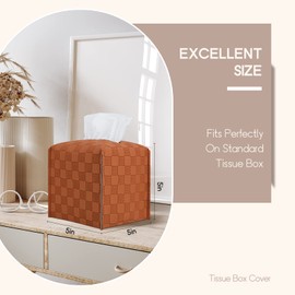 LeCorner Tissue Box Cover, Square Tissue Box Holder, PU Leather Tissue Holders Decorative, Modern Facial Paper Organizer Dispenser for Bathroom Car Office Home Neutral Decor,Grid Pattern 5x5x5''