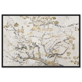 The Oliver Gal Artist Co. Classic and Figurative Framed Wall Art Canvas Prints 'Van Gogh Blossoms Inspiration Light' Impressionism Home Décor, 24" x 16", Gold, Gray