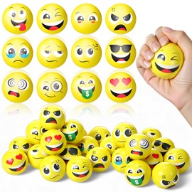 Libima 120 Pcs Face Stress Balls Bulk 2 Inch Foam Face Squeeze Balls Mini Yellow Funny Stress Relief Ball for Kids Adults Coworkers Stress Relief Squeeze Finger Exercise School