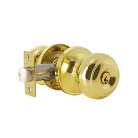 Probrico Gold Door Knobs, 1 Pack Keyed Entry Door Locks with Key, Universible Lock for Bedroom Bathroom, Brass Handles Colonial Ball Knob