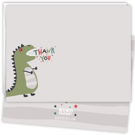 Koko Paper Co Dinosaur Thank You Cards | 25 Flat Note Cards and Envelopes | Printed on Heavy Card Stock.